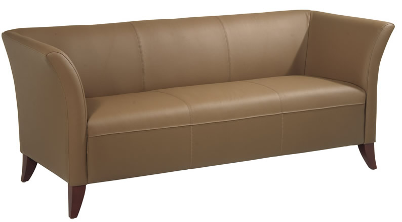 Office Star SL1873 Leather Sofa with Cherry Finish Legs Taupe