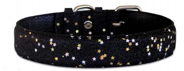 Black Leather Bling Glitter Collar