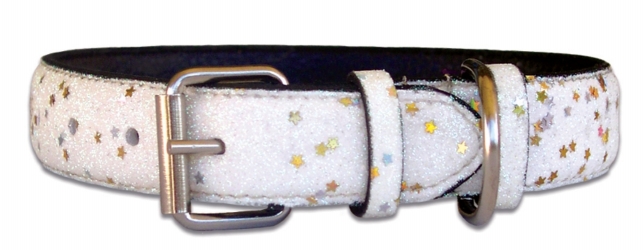 White Leather White Bling Dog Collar
