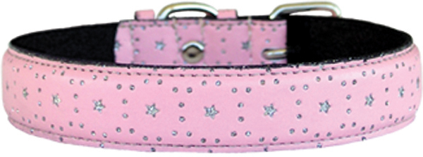 Pink Leather Bling Star Dog Collar