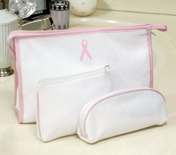 Cathys Concepts BC2078P Breast Cancer 3pc Terry Cloth Cosmetic Bags