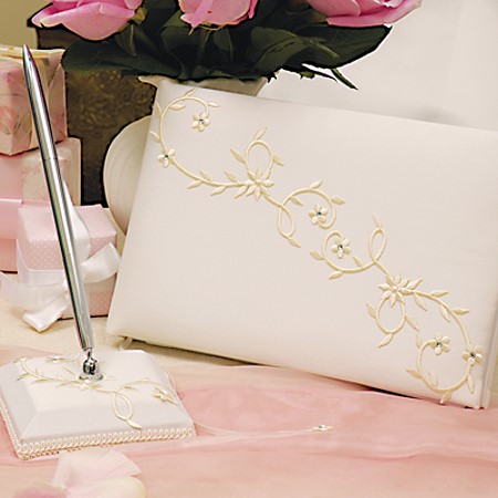 Cathy s Concepts BP7550I Ivory Sparkling Entwined Guest Book and Pen Set
