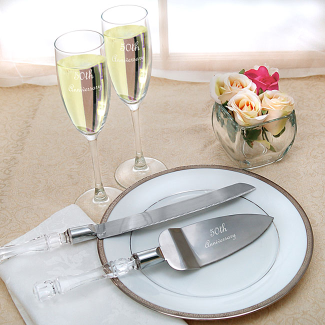 Cathys Concepts S2603wa50 50th Wedding Anniversary Flutes Amp; Cake Server Set by Cathys Concepts