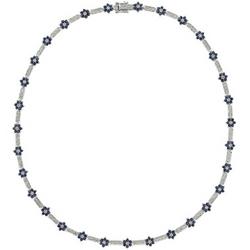 14K White Gold Sapphire and Diamond Flower Necklace