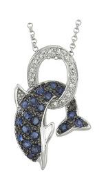 14K White Gold Blue Sapphire and Diamond Necklace