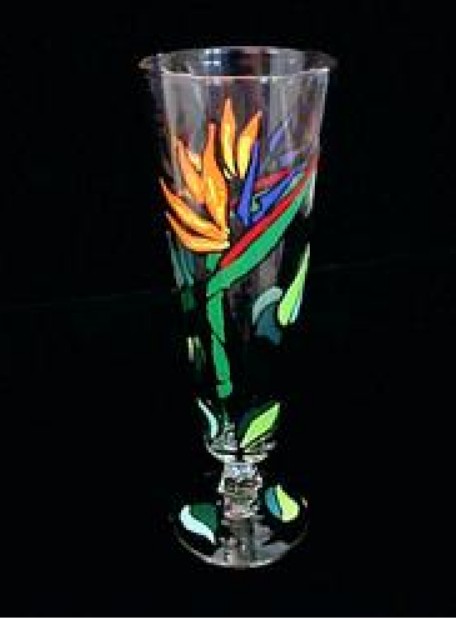 Bellissimo P-2003-STEM Hand Painted Bird of Paradise Design 10 oz. Pilsner