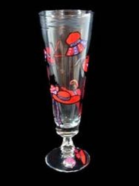 Bellissimo P-2006-STEM Hand Painted Red Hat Dazzle Design 10 oz. Pilsner
