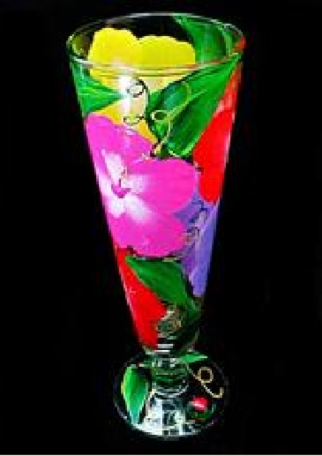 Bellissimo P-2200-STEM Hand Painted Hibiscus Design 10 oz. Pilsner
