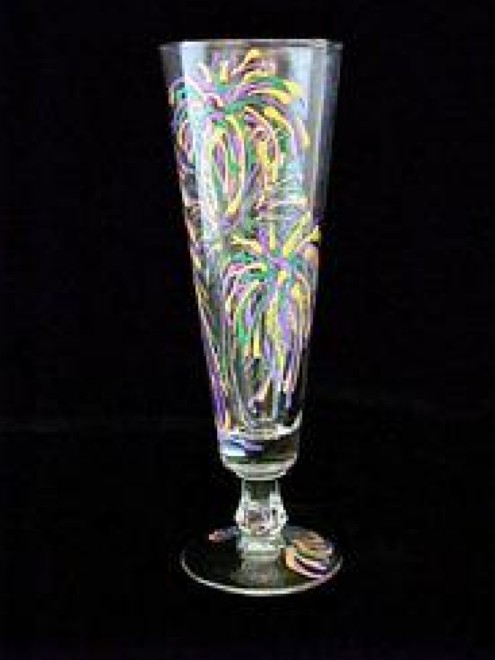 Bellissimo P-3098-STEM Hand Painted Mardi Gras Fireworks Design 10 oz. Pilsner