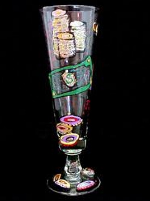 Bellissimo P-3397-STEM Hand Painted Casino Cards and Chips Design 10 oz. Pilsner