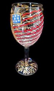 Bellissimo W-0901-STEM Hand Painted America s Flag Design 8 oz. Wine Glass