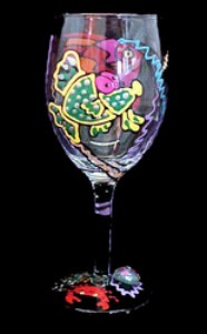Bellissimo W-0997-STEM Hand Painted Fantasy Fish Design 8 oz. Wine Glass