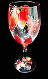 Bellissimo W-1001-STEM Hand Painted Hearts of Fire Design 8 oz. Wine Glass