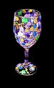 Bellissimo W-9096-STEM Hand Painted Wines and Vines Design 8 oz. Wine Glass