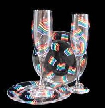 Bellissimo WFPS-1006 Hand Painted Pride Rainbow Design 6 oz. Toasting Flutes with 7 Inch Cake Plates - Set of 2 Each