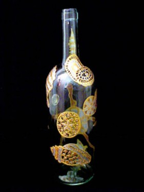 Bellissimo DECANTSET2303 Hand Painted Sea Shell Shimmer Design Wine Bottle with Stopper