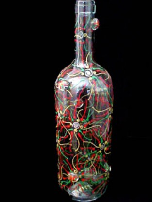 Bellissimo DECANTSET-2397 Hand Painted Regal Poinsettia Design Wine Bottle with Stopper