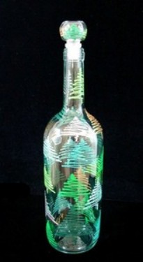 Bellissimo DECANTSET-9002 Hand Painted Holiday Forest Design Wine Bottle with Stopper