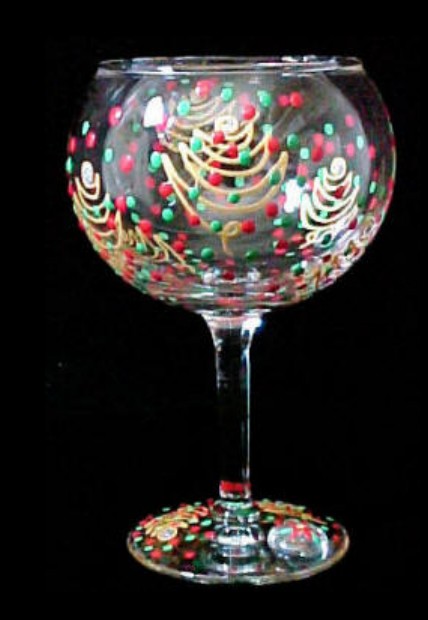 Bellissimo G-1096-STEM Hand Painted Christmas Trees Design 12.5 oz. Goblet