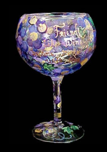 Bellissimo G1597STEM Hand Painted Friends like Wine Design 12.5 oz. Goblet