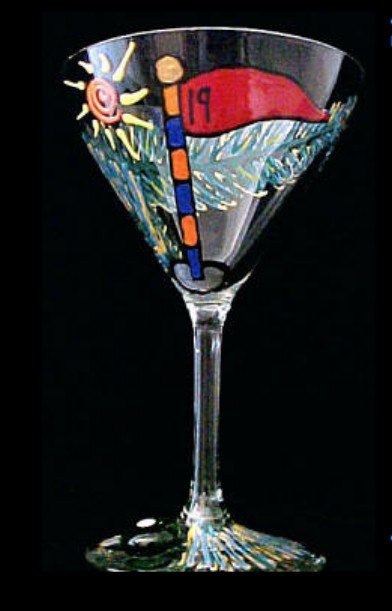 Bellissimo GM0796STEM Hand Painted Golf 19th Hole Design Grande 10 oz. Martini Glass