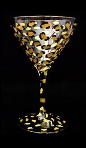Bellissimo GM-0797-STEM Hand Painted Gold Leopard Design Grande 10 oz. Martini Glass