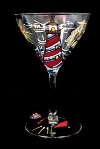 Bellissimo GM1101STEM Hand Painted Lively Lighthouses Design Grande 10 oz. Martini Glass