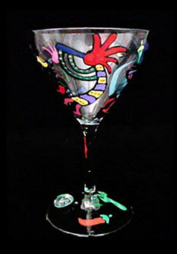 Bellissimo GM1102STEM Hand Painted Chilies Kokopelli Design Grande 10 oz. Martini Glass