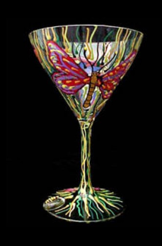 Bellissimo GM-1400-STEM Hand Painted Butterfly Meadow Design Grande 10 oz. Martini Glass