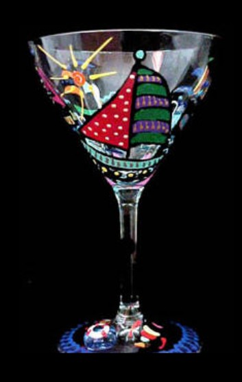 Bellissimo GM1800STEM Hand Painted Sailboat Regatta Design Grande 10 oz. Martini Glass