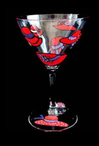 Bellissimo GM2006STEM Hand Painted Red Hat Dazzle Design Grande 10 oz. Martini Glass