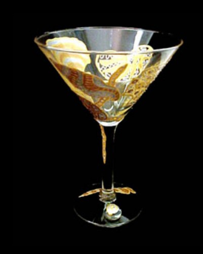 Bellissimo GM2303STEM Hand Painted Sea Shell Shimmer Design Grande 10 oz. Martini Glass