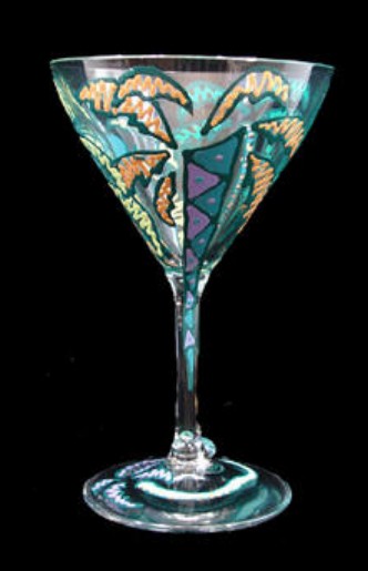 Bellissimo GM3001STEM Hand Painted Party Palms Design Grande 10 oz. Martini Glass