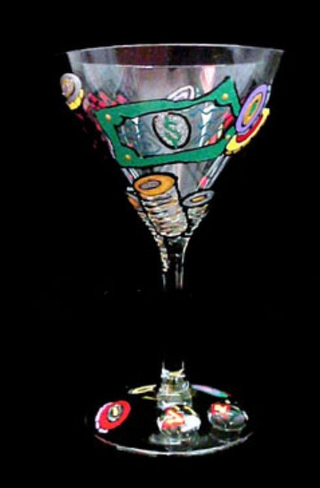 Bellissimo GM3397STEM Hand Painted Casino Cards Chips Design Grande 10 oz. Martini Glass