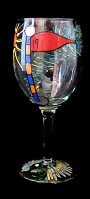 Bellissimo GW-0796-STEM Hand Painted Golf - 19th Hole Design Grande 16 oz. Wine Glass