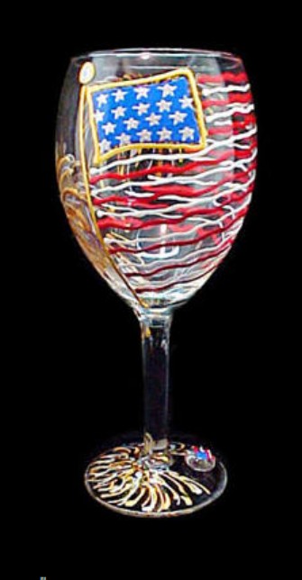 Bellissimo GW-0901-STEM Hand Painted America's Flag Design Grande 16 oz. Wine Glass