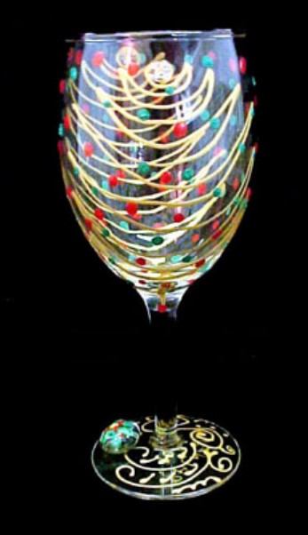 Bellissimo GW-1096-STEM Hand Painted Christmas Trees Design Grande 16 oz. Wine Glass