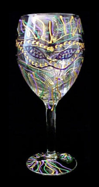 Bellissimo GW-1098-STEM Hand Painted Mardi Gras Mask Design Grande 16 oz. Wine Glass