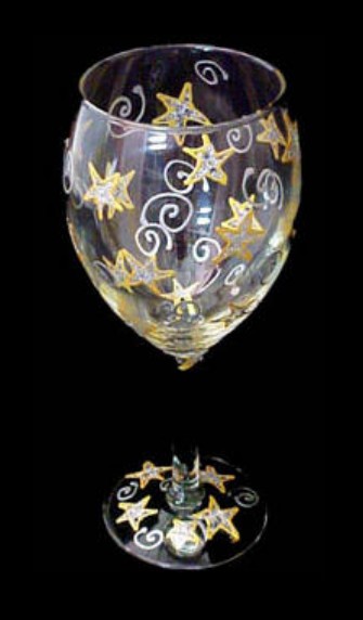 Bellissimo GW-1999-STEM Hand Painted Wishing on the Stars Design Grande 16 oz. Wine Glass