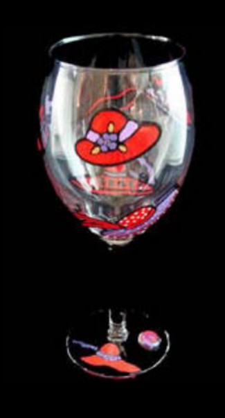Bellissimo GW-2006-STEM Hand Painted Red Hat Dazzle Design Grande 16 oz. Wine Glass