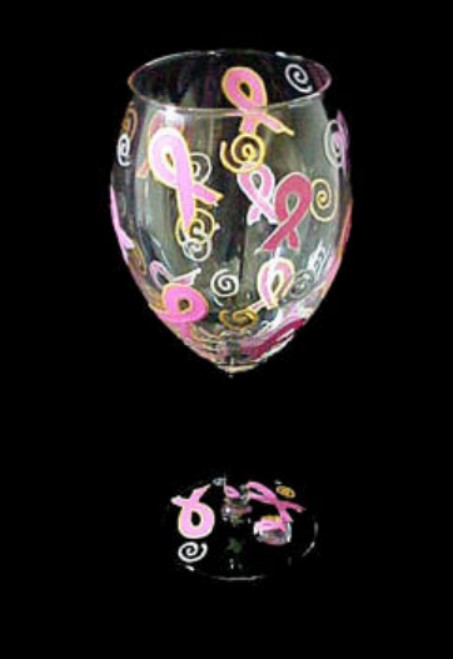 Bellissimo GW-9003-STEM Hand Painted Pretty in Pink Design Grande 16 oz. Wine Glass