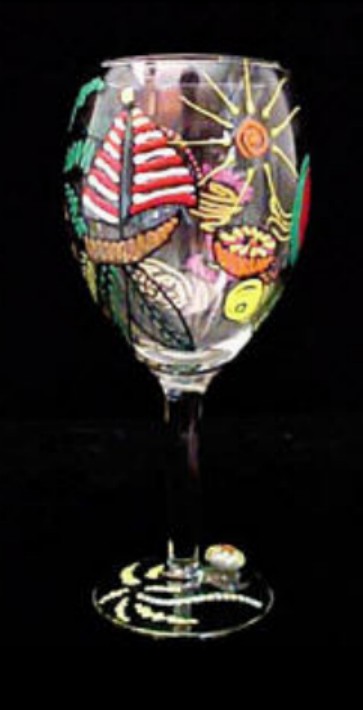 Bellissimo GW-9196-STEM Hand Painted Caribbean Excitement Design Grande 16 oz. Wine Glass