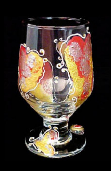 Bellissimo HB-1001-STEM Hand Painted Hearts of Fire Design 10.5 oz. All Purpose High Ball Glass