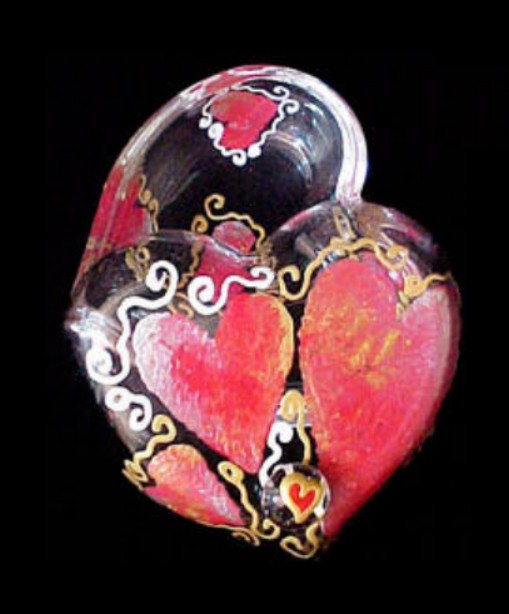 Bellissimo HH1001 Hand Painted Hearts of Fire Design 4.5 Inch Heart Shaped Box 2 Pieces