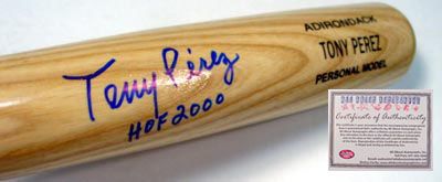 Tony Perez Cincinnati Reds MLB Hand Signed Rawlings Game Model Bat with HOF 2000 Inscription
