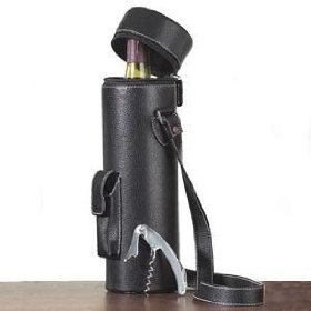 Picnic Gift 4005 Black Enclave Leather Wine Tote Single Bottle Carrier