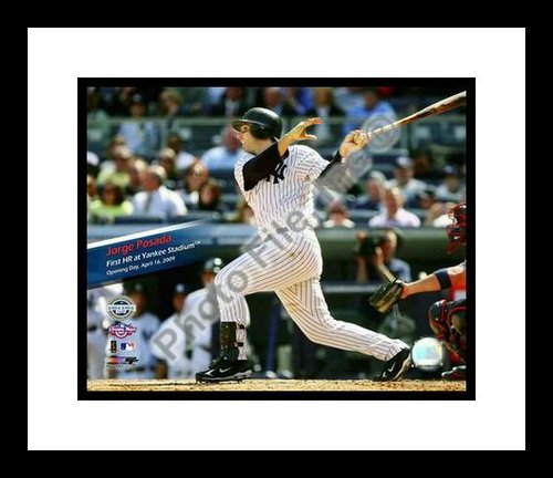 All About Autographs AAA-21154 Jorge Posada New York Yankees MLB Framed 8x10 Photograph 2009 1st New Yankee Stadium Home Run