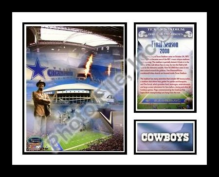All About Autographs AAA50131 2008 Dallas Cowboys NFL Framed Photograph Texas Stadium Final Season Milestone Collage