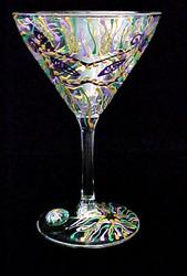 Bellissimo M1098STEM Hand Painted Mardi Gras Mask Design 7.5 oz. Martini Glass