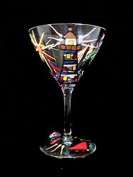 Bellissimo M1101STEM Hand Painted Lively Lighthouses Design 7.5 oz. Martini Glass
